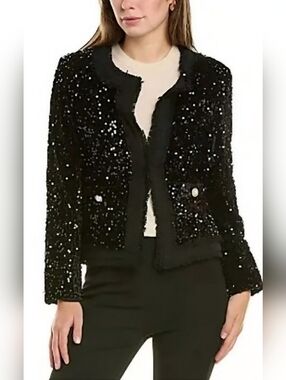 Nanette Lepore Black Sequin Fringe Jacket Sz. L, NWT